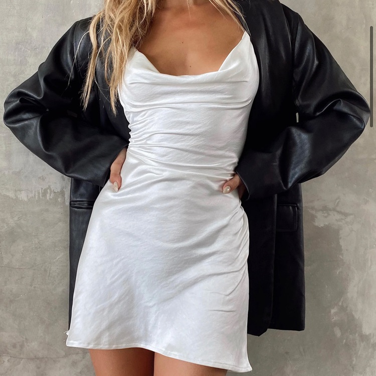 Motel Paiva Tiktok Baddie Trend Adjustable White Strappy Satin Slip Dress